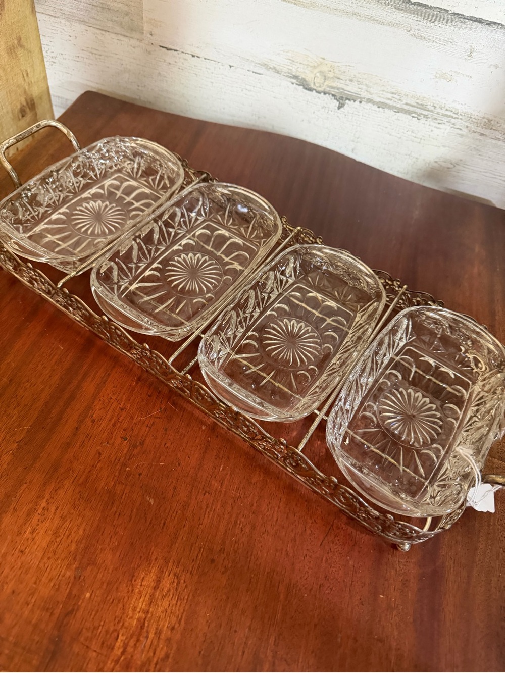 Vintage glass in a silver tray garnish tray